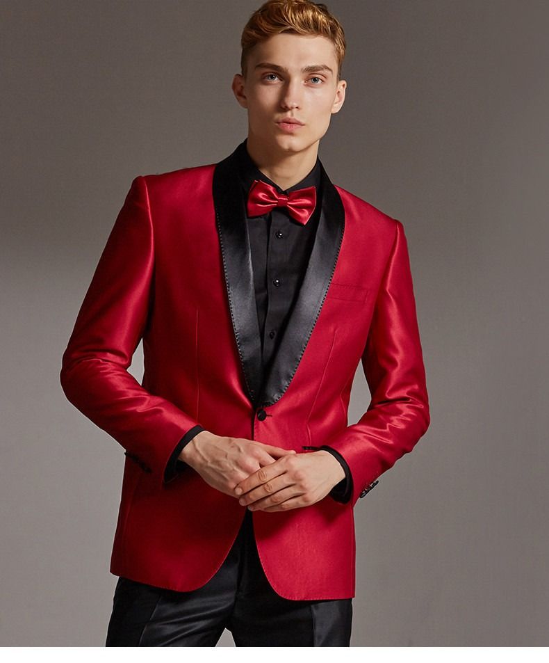 rojo negro esmoquin de la boda para dos piezas chaqueta y pantalones