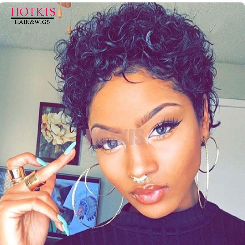 Hotkis Human Hair Short Curly Wigs Short Curly Hair Wigs African