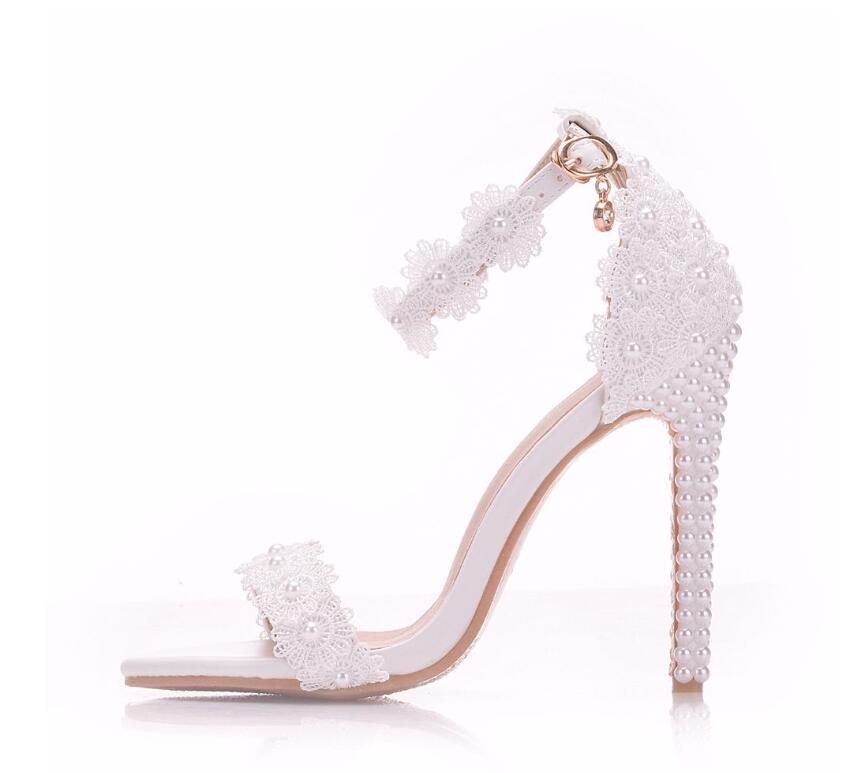 Acheter Talons De Blanches Sandales Summer Up De Pearl Femme Mariage De De Femmes Mariage Lace Chaussures Femmes Mince Hauts Fleurs Mariée Chaussures kPn0wO