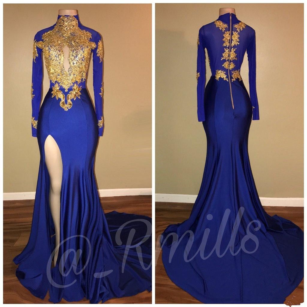 royal blue and gold long dress