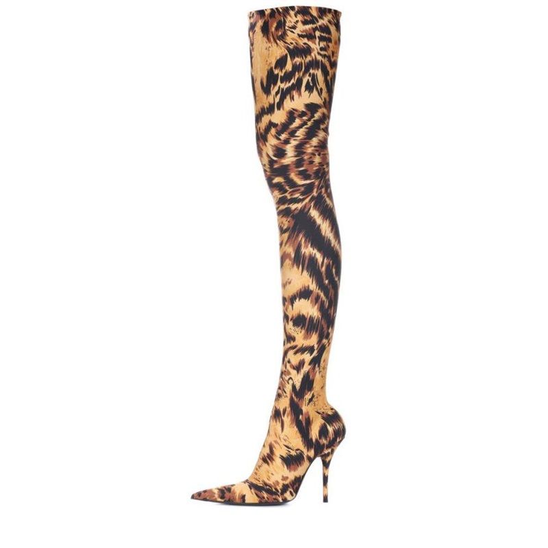 Compra Moda Stretch Suede Women Botas Altas De Muslo Stilettos Sexy Sobre  La Rodilla Botas De Estampado Leopardo Pointy Toe Botas De Alto Rendimiento  De Tacón Largo Barato | Entrega Rápida Y