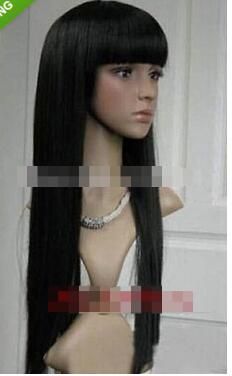 Cute Lady S Long Black Straight Neat Bangs Heat Resistant Cosplay