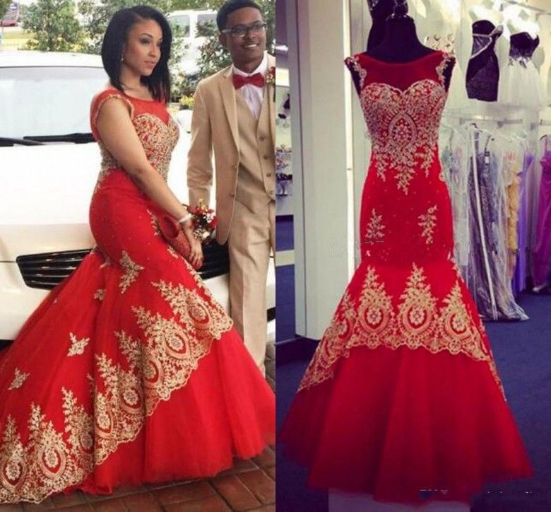 gold and red evening gown