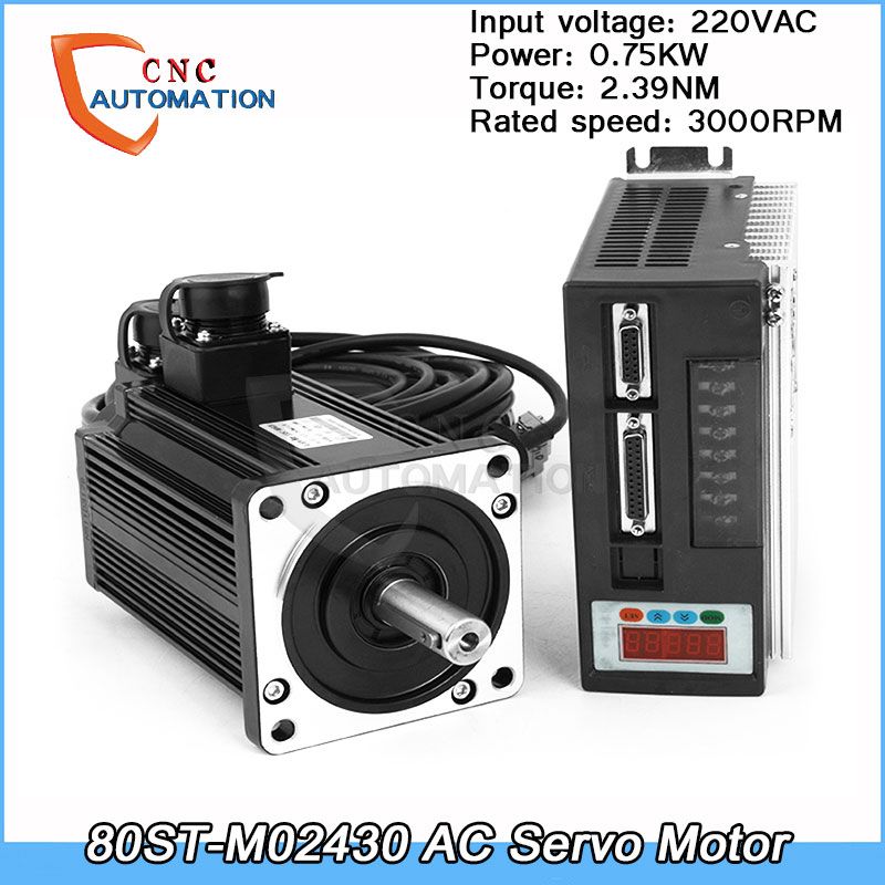 AC Servo Motor 0.75KW 2.39N.M 3000RPM 80ST M02430 +Servo Driver+3M