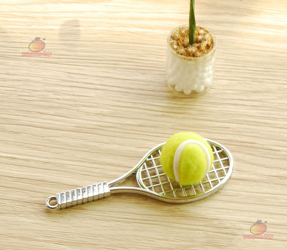 Dollhouse Miniature Tennis Racket & Ball Mini Toy Sandplay Psychother Sport Toy 