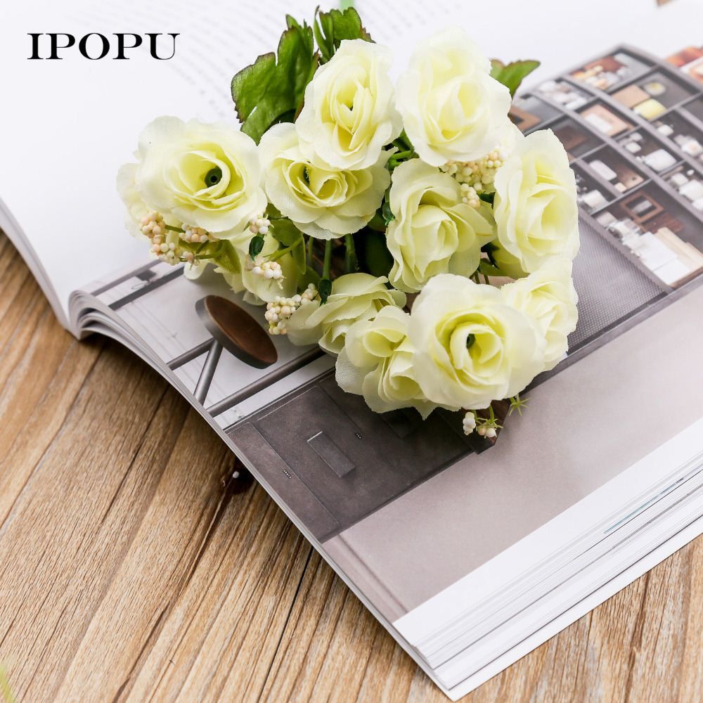 Nouveau 18 têtes de faux soie fleurs bouquet artificielle rose mariage floral decorplant