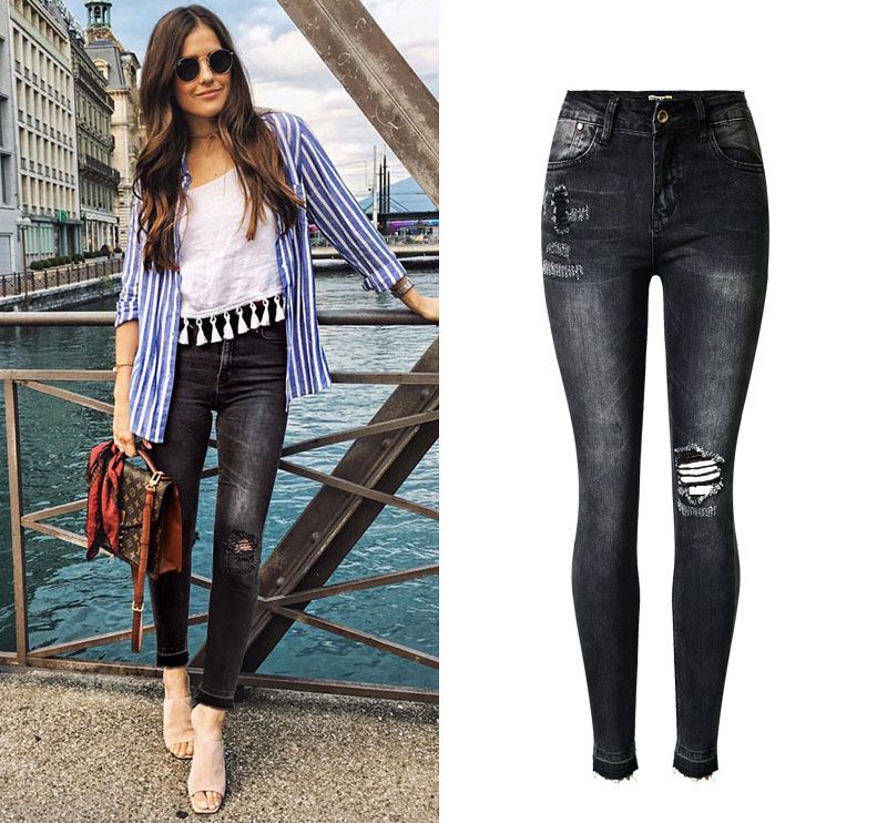Acquistare Jeans Strappati Da Donna Slim Grigio Scuro Jeans Skinny  Strappati Skinny Dal Taglio Stiloso Pantaloni Da Donna Economico | Consegna  Veloce E Qualità | DHgate Italy