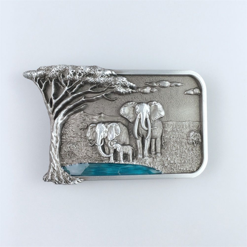 Africa Elephant Big Tree Metal Belt Buckle