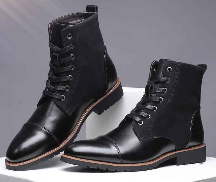 black leather casual boots mens