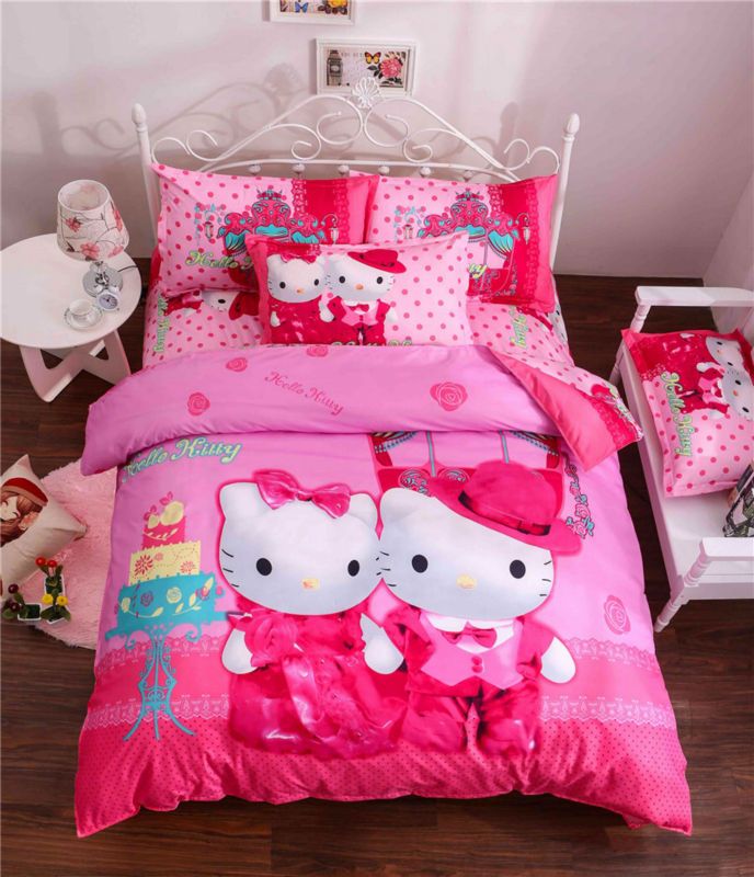 Hello Kitty Cartoon Bedding Set Kids With Duvet Cover Bed Sheet Set Of Bed Linen Bedsheet Bedspread Sheets Queen Twin Size Bedspreads And Comforters