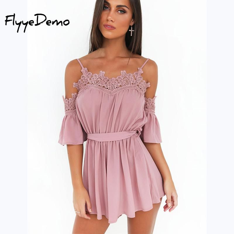 off the shoulder pink jumpsuit