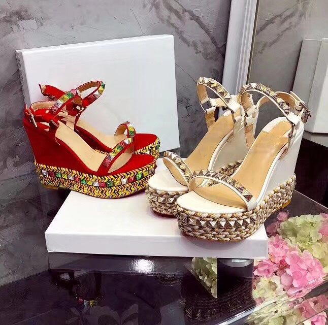 ladies red wedge sandals