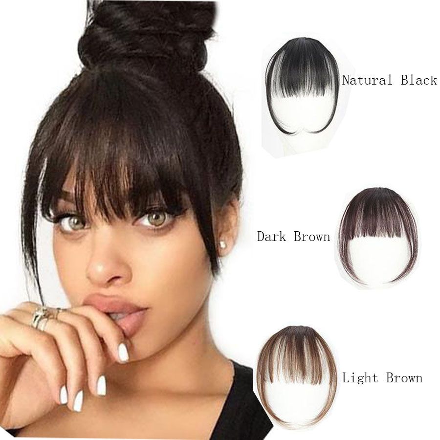 Clip in Bangs 100% Human Hair Extensions Fringe with Natural Flat neat with  Temples for women One Piece Hairpiece