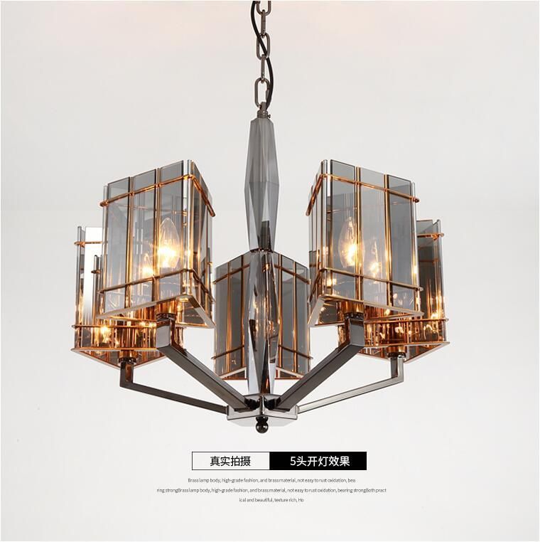 Postmodern Art Glass Chandelier Smoke Gray Lamp Simple Light Luxury