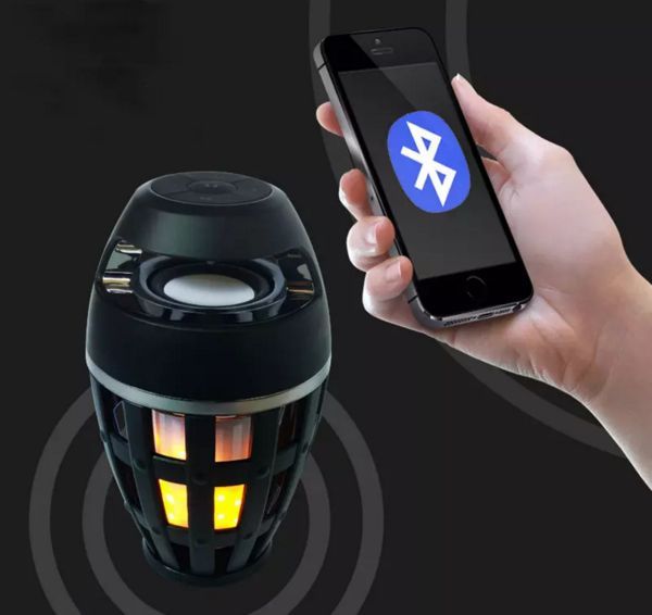 ar portable wireless speaker with led flickering flame light