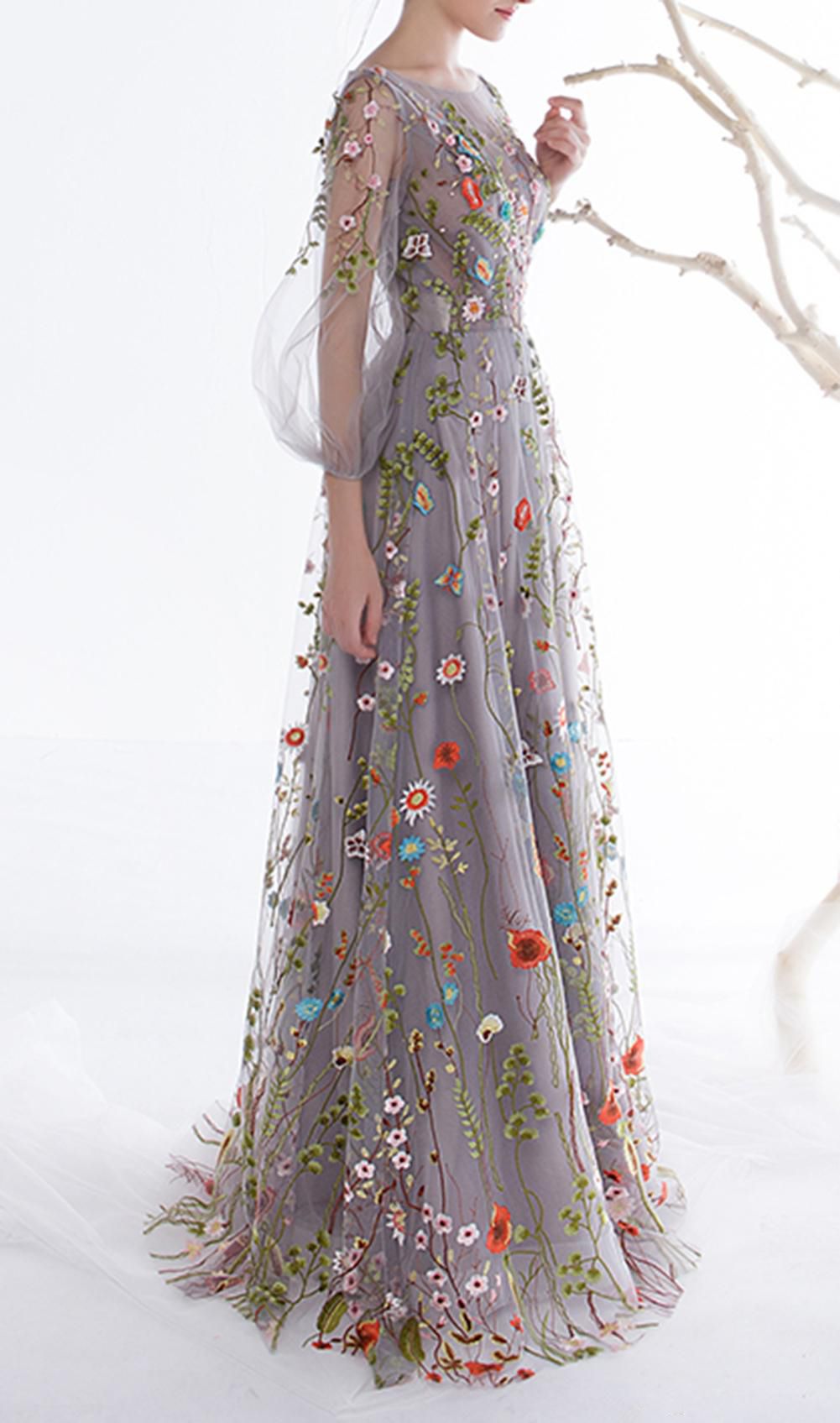 floral embroidered dress long