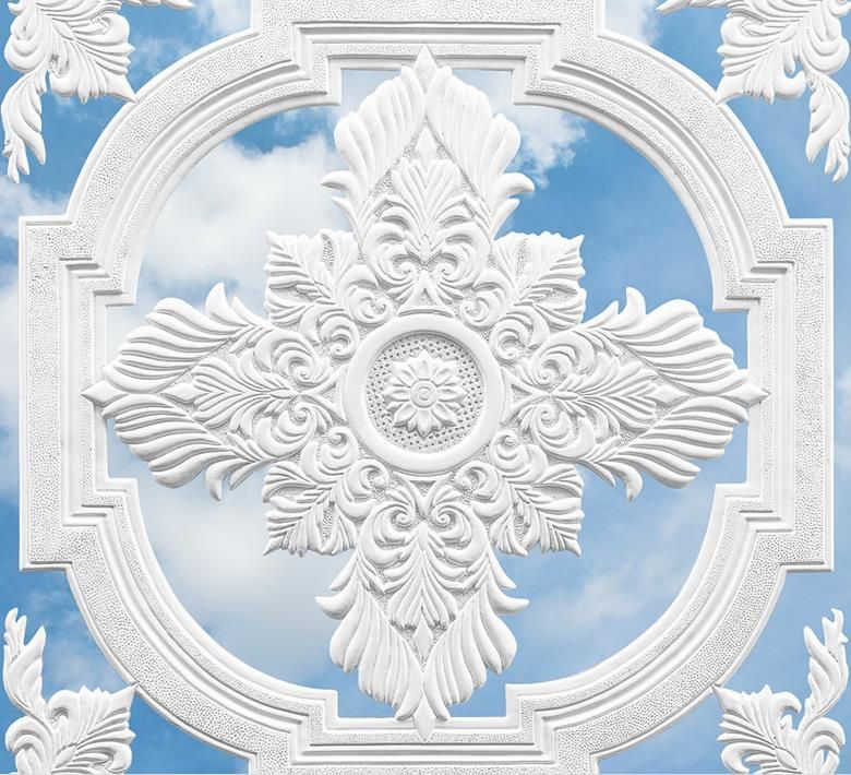 3d Ceiling Wallpaper Three Dimensional White European Carved Blue Sky