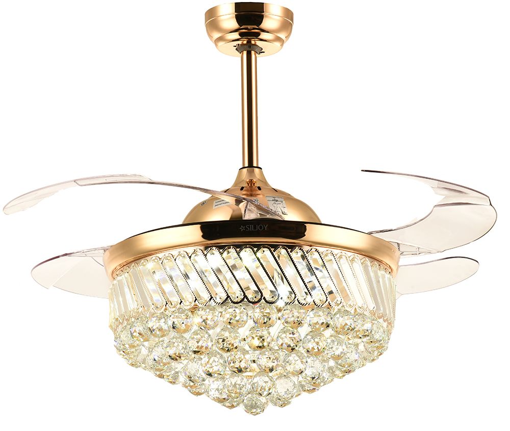 2019 42 Inch Chandelier Ceiling Fans With Lights Retractable Blades Dimmable Led Light Invisible Crystal Fan For Dining Room Bedroom Restraunt From