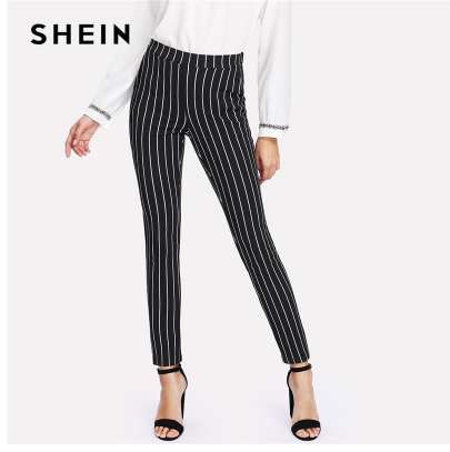 Acquistare Pantaloni Skinny A Righe Verticali SHEIN Pantaloni Donna  Longuette In Stile Elastico OL Pantaloni Da Lavoro 2018 Pantaloni Lunghi A  Matita A Vita Alta Economico | Consegna Veloce E Qualità | DHgate Italy