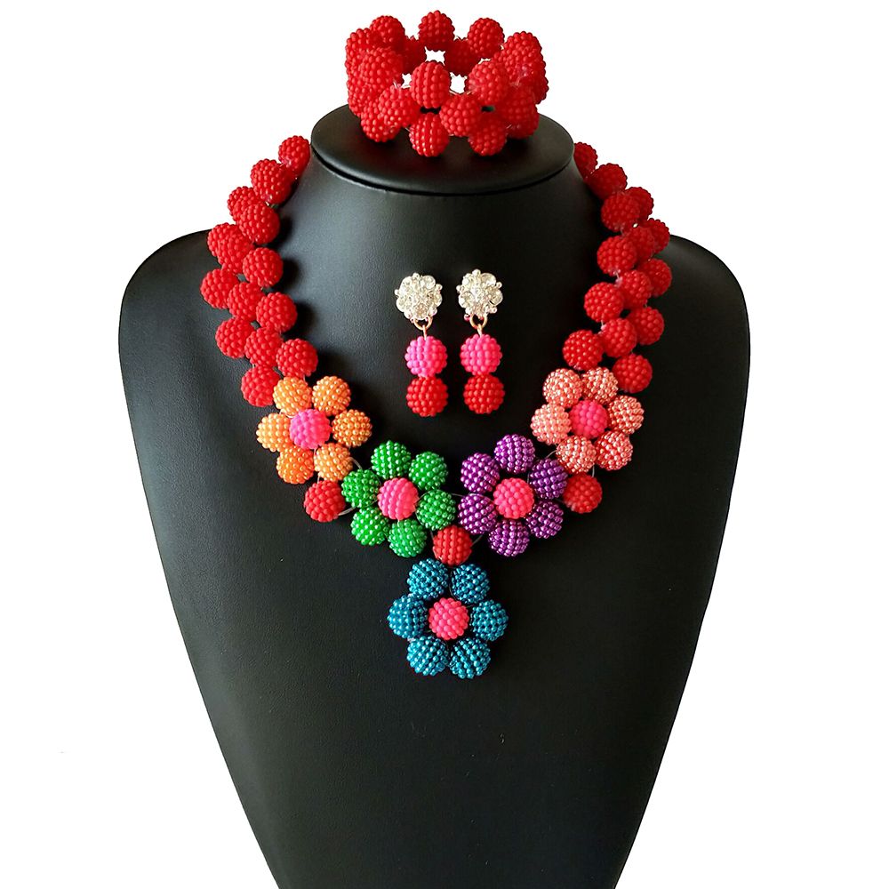 Nigerian Wedding Beads Jewelry Set Multicolor Imitation Pearl