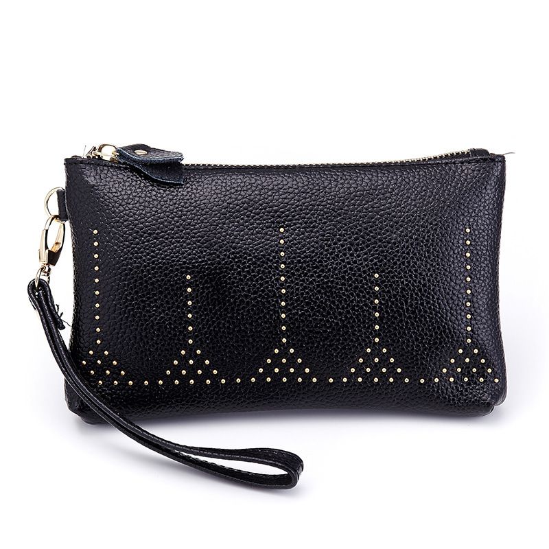 leather clutch bag with wrist strap