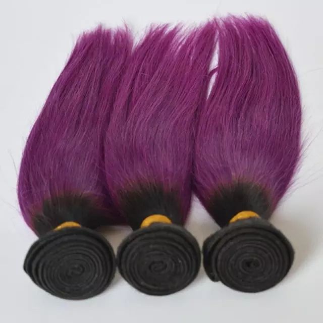Ombre Color Straight Human Hair Weave Bundles 1 Pack Purple Pink