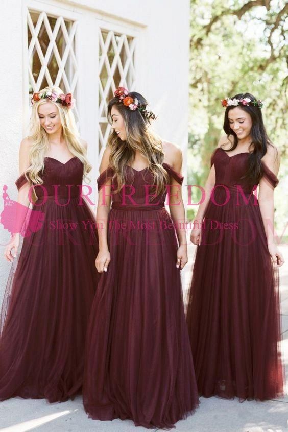 burgundy tulle bridesmaid dress