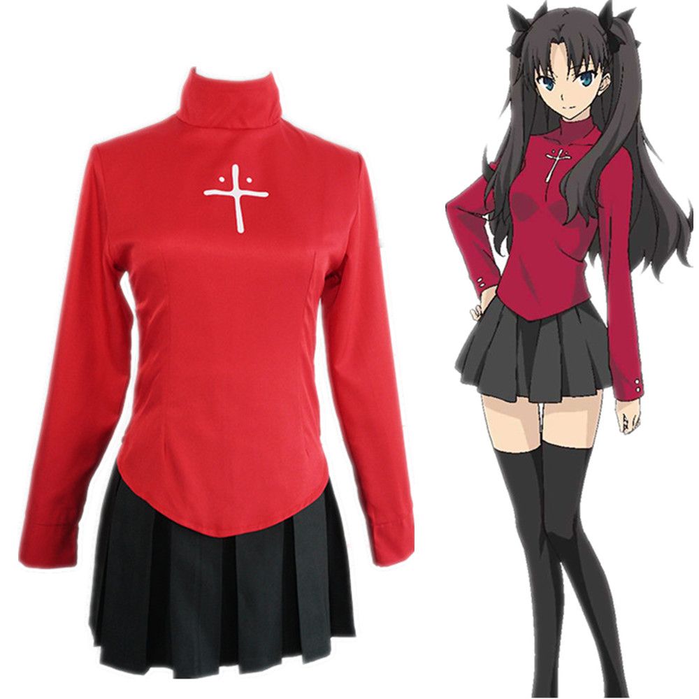 Uniformes de Red tamaño asiático Japón Anime Fate Stay Night cosplay partido de las mujeres Tohsaka Rin Uniformes de Red tamaño asiático Japón Anime Fate Stay Night cosplay partido de las mujeres Tohsaka Rin