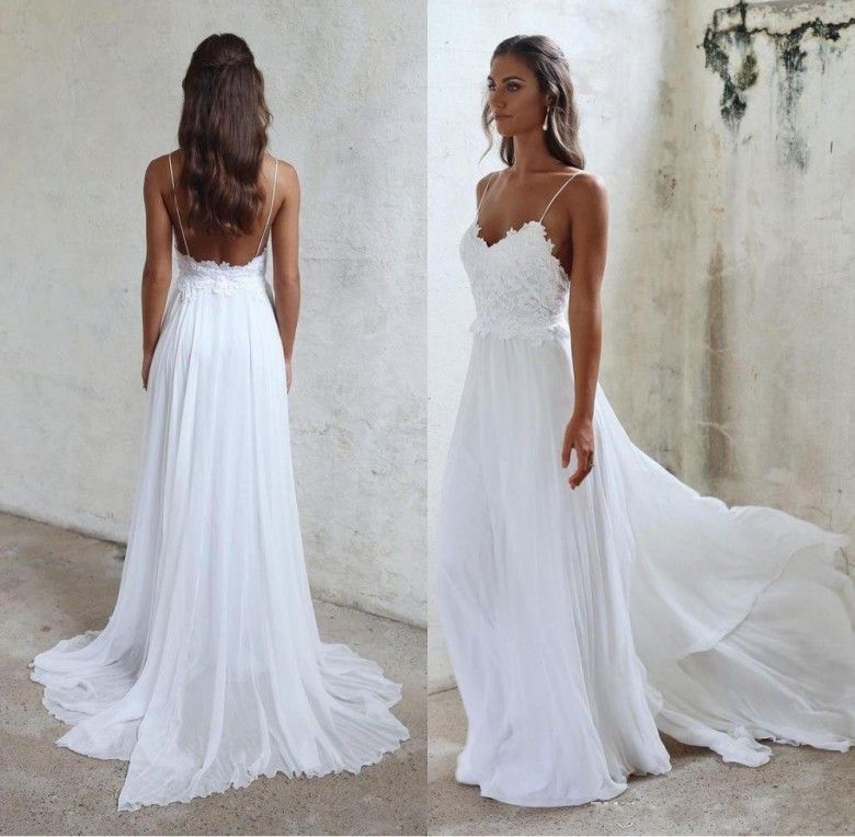 Discount 2018 Custom Made Simple Beach Wedding Dresses A Line Sleeveless Lace Applique Backless Bridal Gowns Court Train Princess Line Wedding Dress