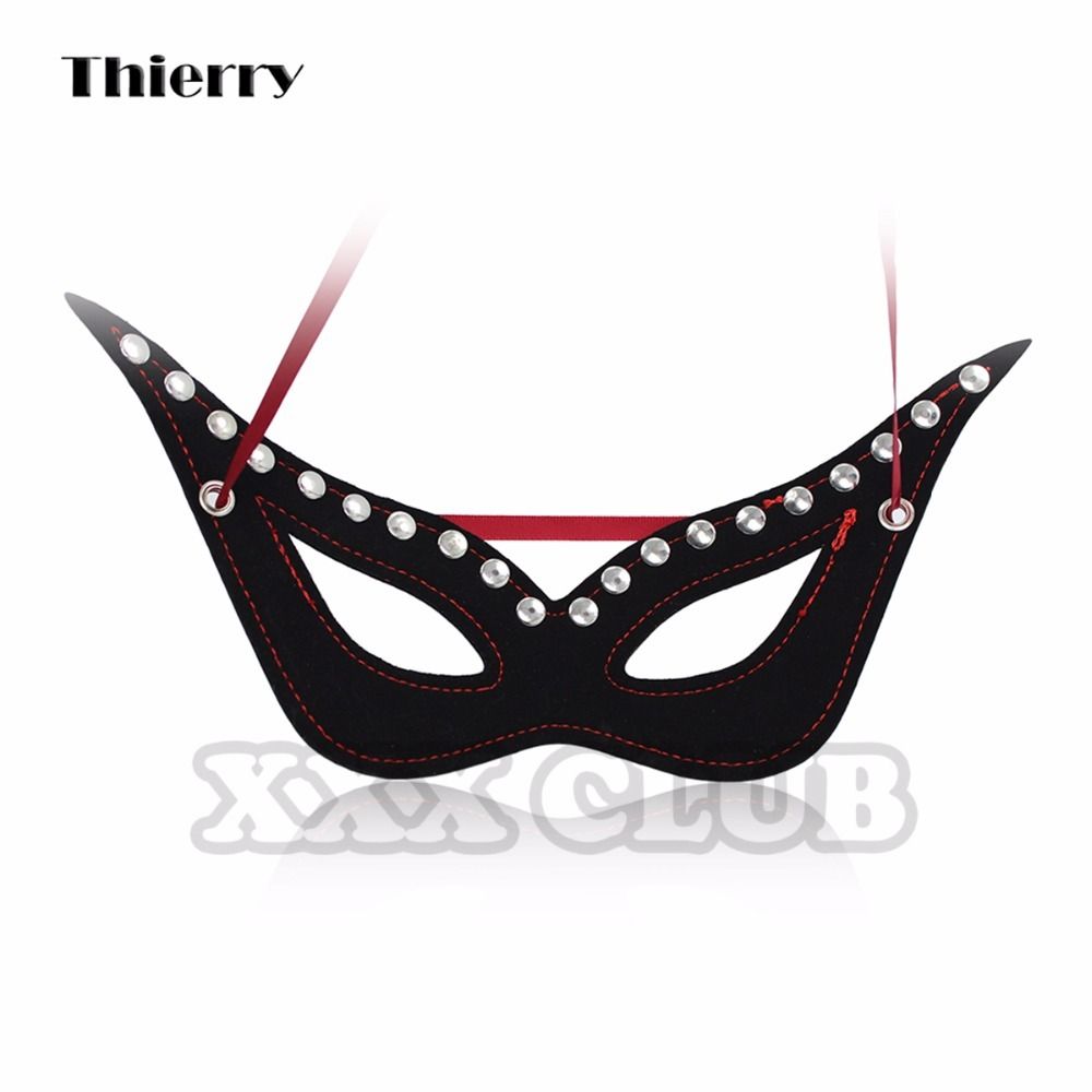 Thierry Hot Sex Products Black Cat Eyes Bondage Mask Inlaid Adult Games Leather Mask Stage ...