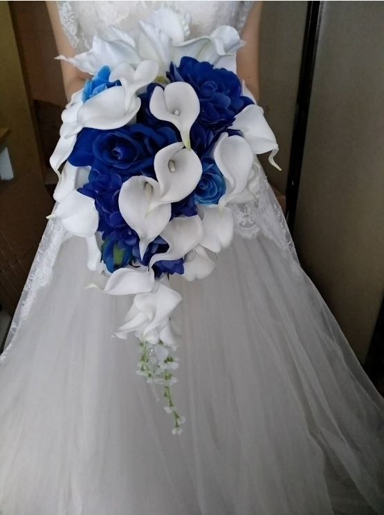 2018 haut de gamme personnalisé blanc lys calla bleu rose bouquet de mariée  cascade hydrangea mariage