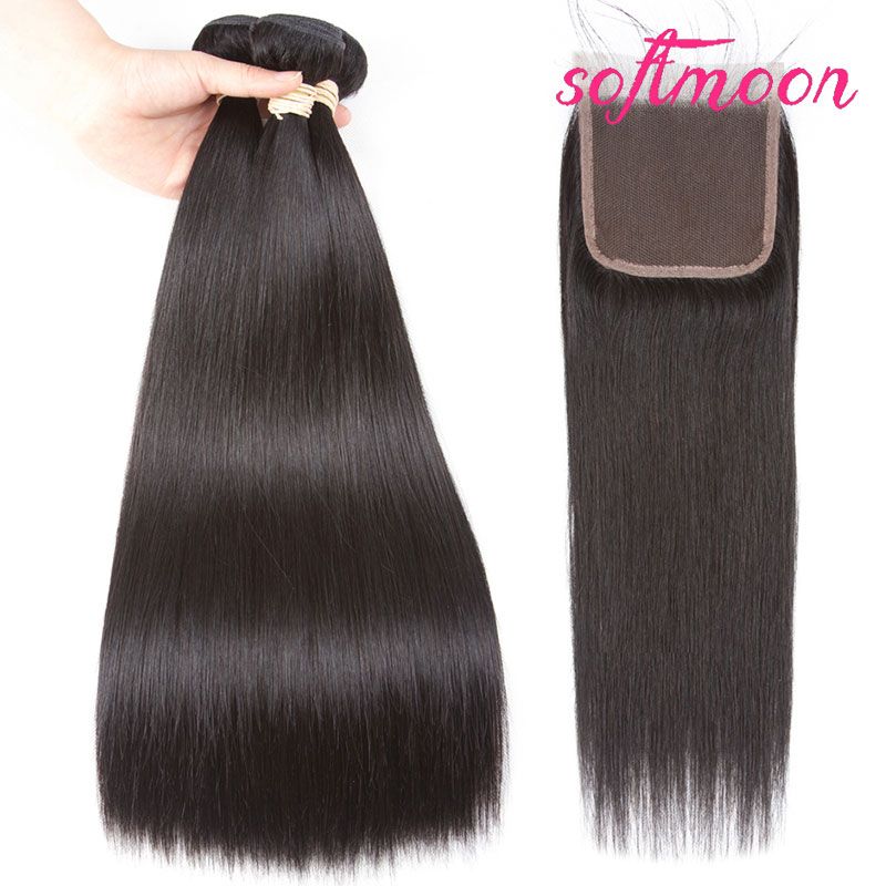 2019 Malaysian Straight Hair Bundles With Closure Side Part 14inch