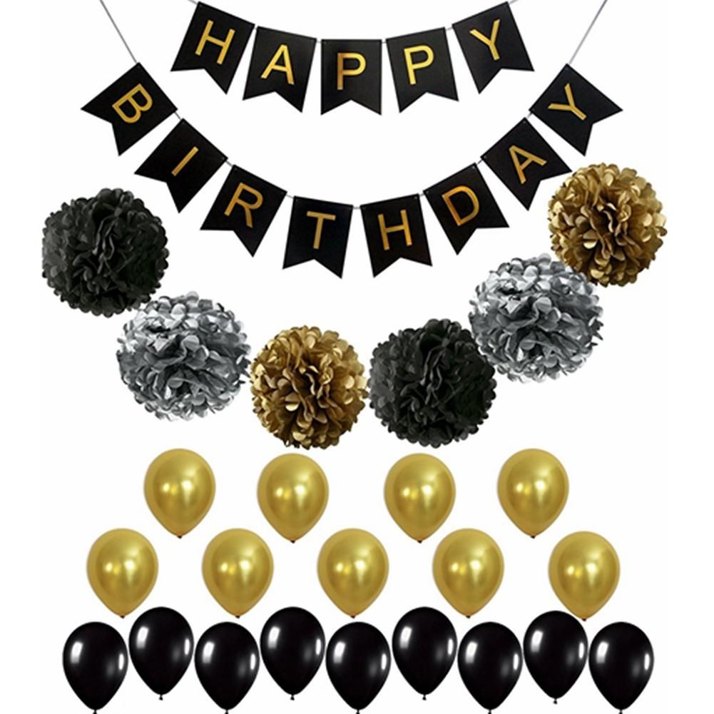 Black Gold Balloon Paper Flower Ball Baby Shower Birthday Party
