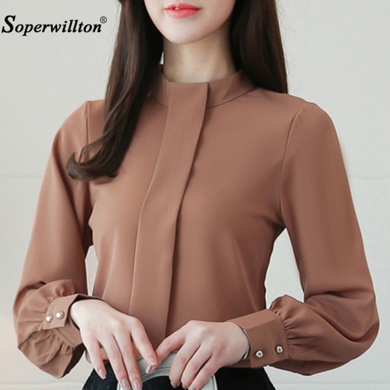 Camisa de blusa para mujer 2018 Otoño Invierno Blusas de gasa Ropa linda larga