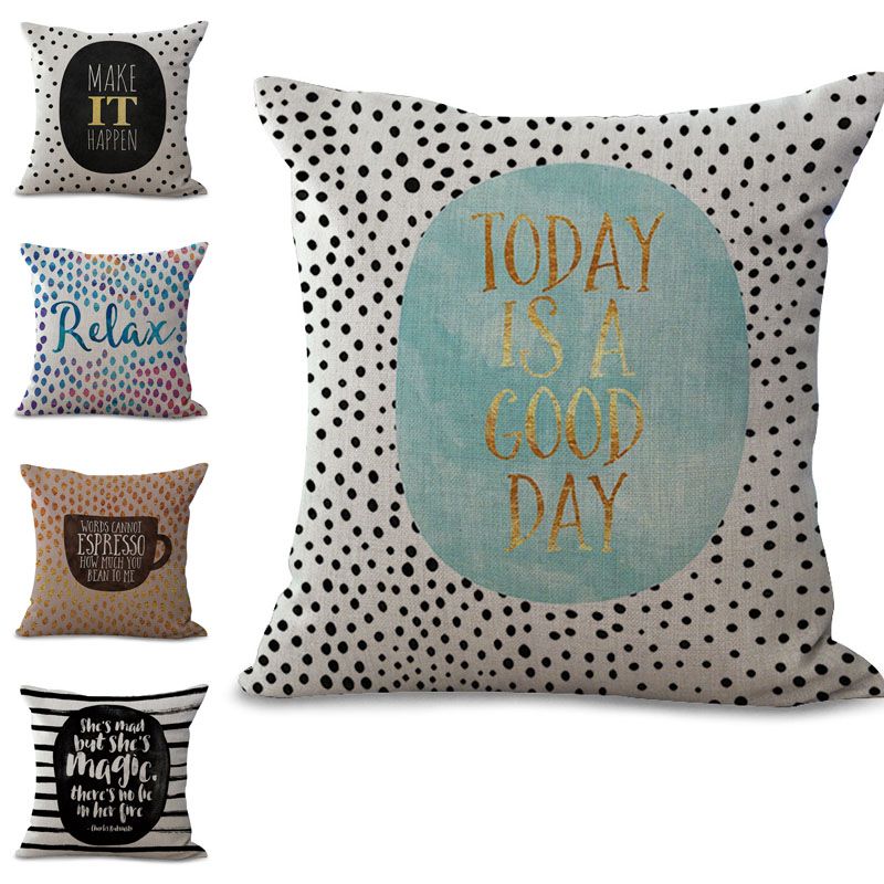 Happy Relax Inspirational Pillow Case Cushion Cover Linen Cotton