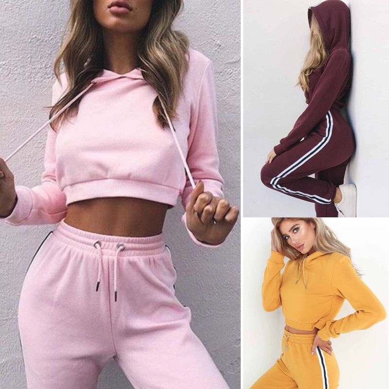 New Fashion Women Long Sleeve Crop Tops Short Hoodie Sweatshirt u0026 Long  Pants Jumper Sweater Top Tracksuit Set От 1 513 руб. | DHgate
