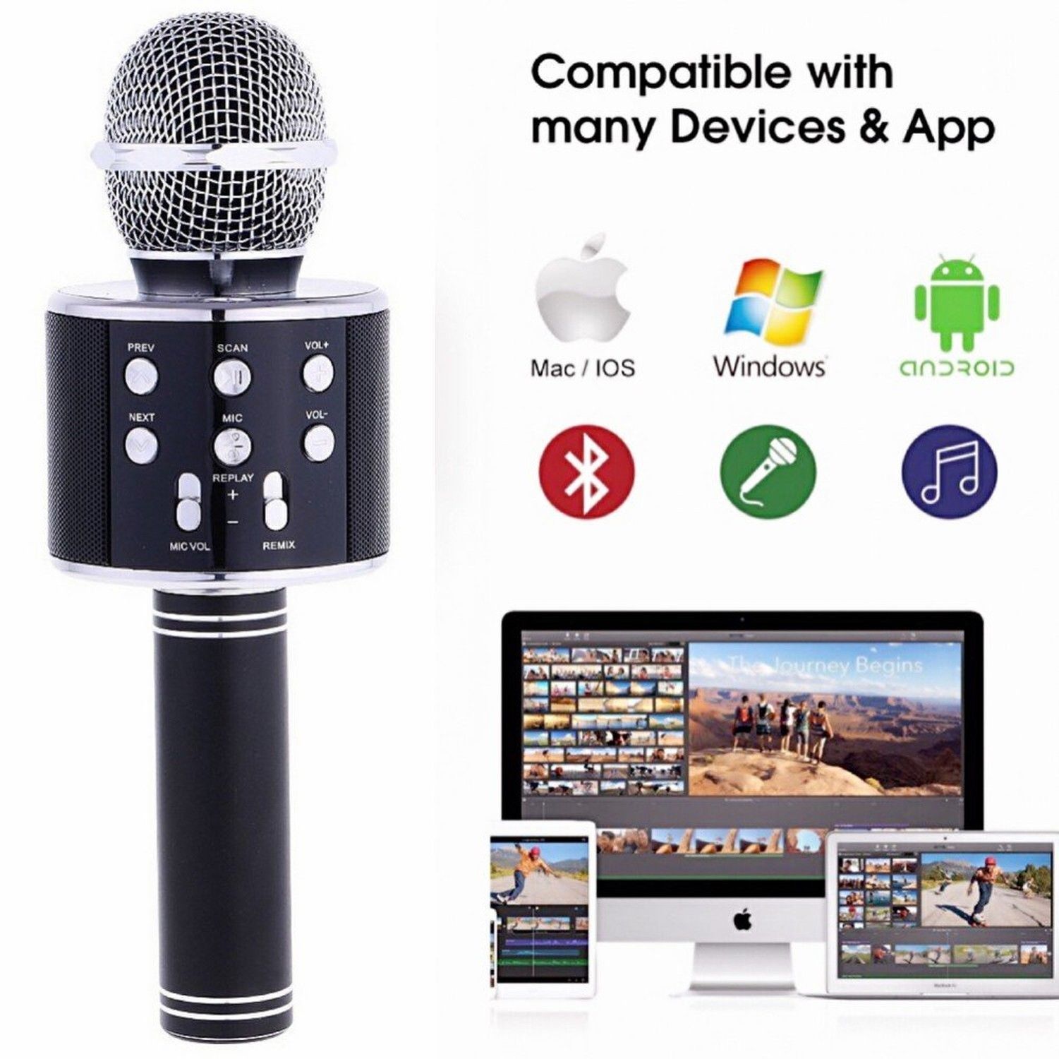 WS858 Wireless Bluetooth Karaoke Microphone Singing Handheld Smartpnone  Speaker Mic for Home KTV Outdoor Party