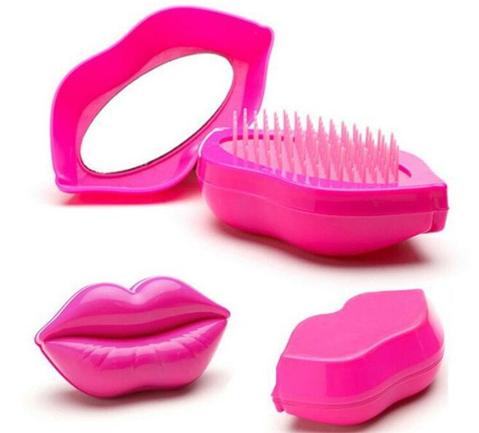 Fashion Hairbrush Girls Makeup Brush And Mirror Sets Big Mouth