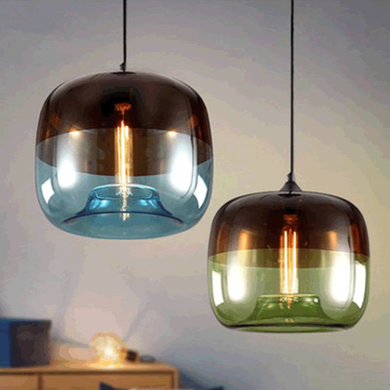 Modern Fresh Blue And Green Color Glass Pendant Lights E27 Lamp