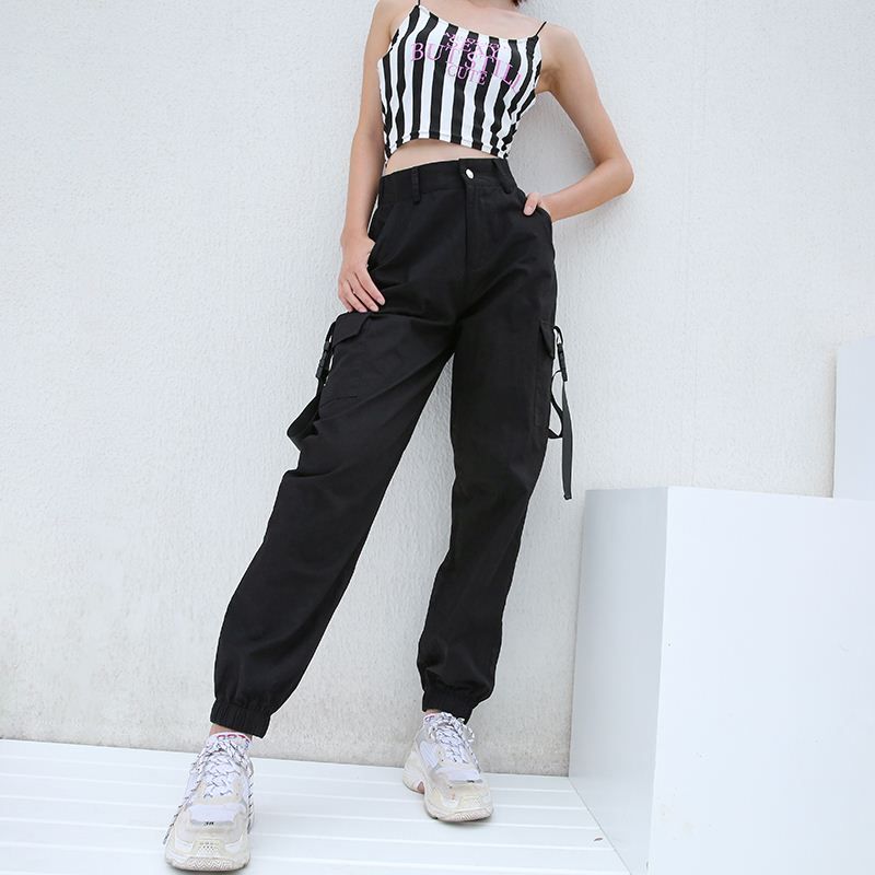 Compre Streetwear Pantalones Cargo Mujer Casual Joggers Negro