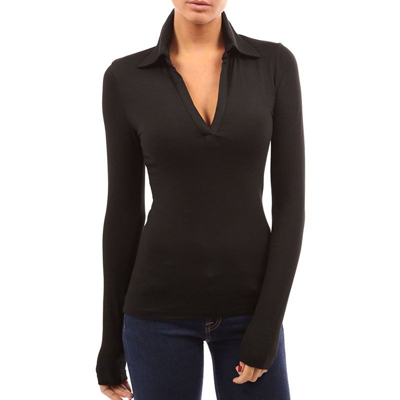 deep v neck polo shirt