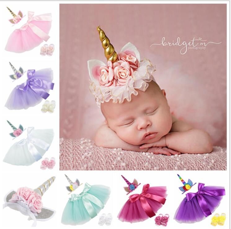 Baby Girl Tutu Dress with Flower Headband Clothing Costume Photography Props O
