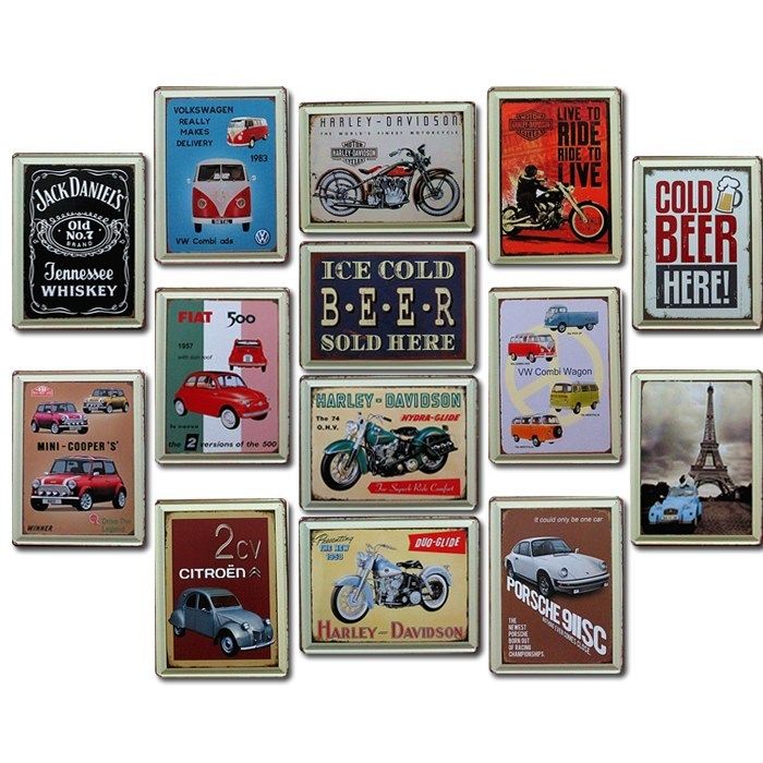 2019 Tin Painting Ice Cold Beer Motorcycle Mini Cooper 2cv Citroen