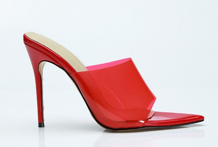 red pvc heels