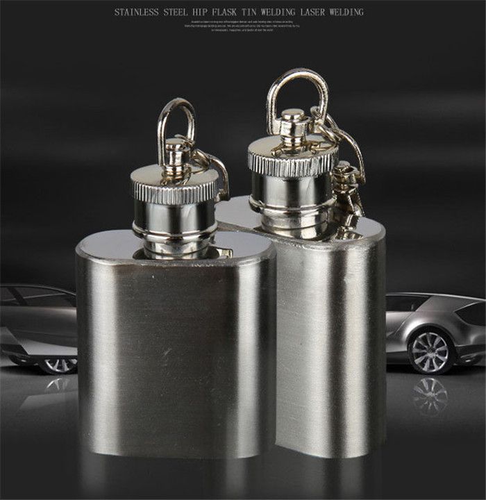Portable 1oz Mini Stainless Steel Hip Flask Alcohol Flagon with Keychain LHD