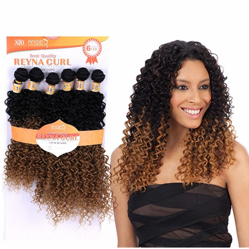 Wholesale Long Natural Curly Synthetic Extensions Sew In Hair Weave 6bundles Kinky Curly Synthetic Hair Bundles Reyna Culrs Hair 16 18 20 Pin Pretty