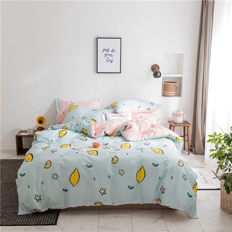 Printed Duvet Cover Set Quilt Cover Set Pink Flat Sheet Ruffle