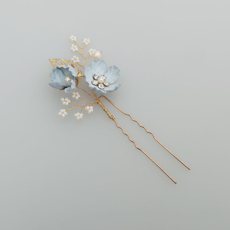 Ginsonbridal Wedding Hairgrips Blue Flower Hair Pins Flower Charm