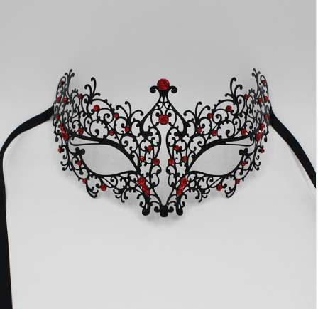 Womens Elegant Light Metal Venetian Black Masquerade Mask Red Or