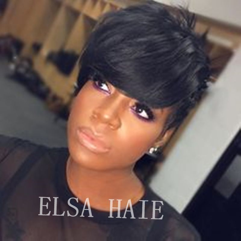 Pixie Cut Straight human hair Wig For Black Women Short Black Color Natural hair wigs machine made None lace wigs Pixie Cut Straight human hair Wig For Black Women Short Black Color Natural hair wigs machine made None lace wigs